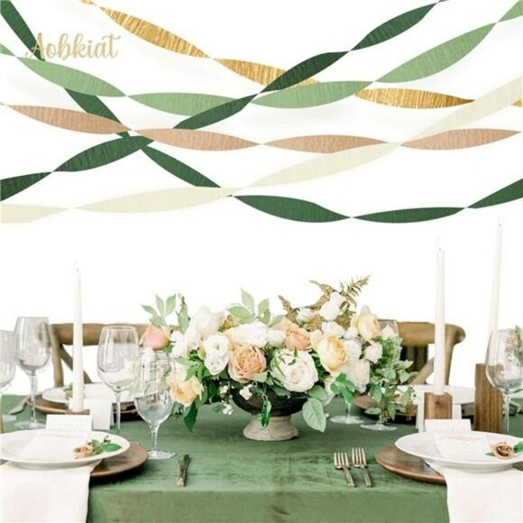 Olive Green Crepe Paper Streamers Set Wedding Birthday Baby Shower Decor - Picture 5 of 7